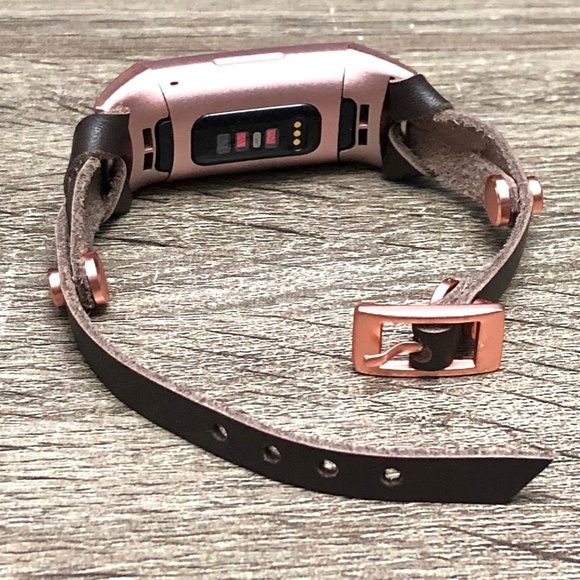 Dark Brown RoseGold Charge 4 Slim Leather Bracelet - Picture 3 of 8